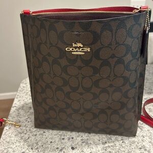 Coach Signature Brown and Red Bucket Bag